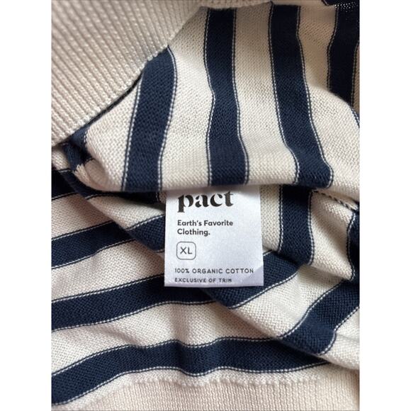 PACT Classic Fine Knit Shell Top Women's XL Blue White Stripe Organic Cotton - Picture 10 of 11